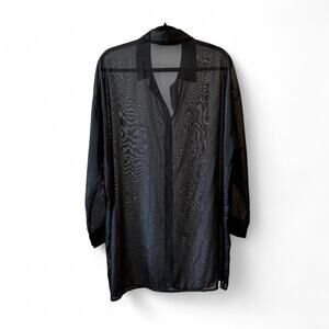 Sheer black button up blouse XXL